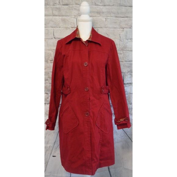 Bandolino Jacket Women's Size XL Ttrench Military Button Up Red Collared Dress - Picture 1 of 5